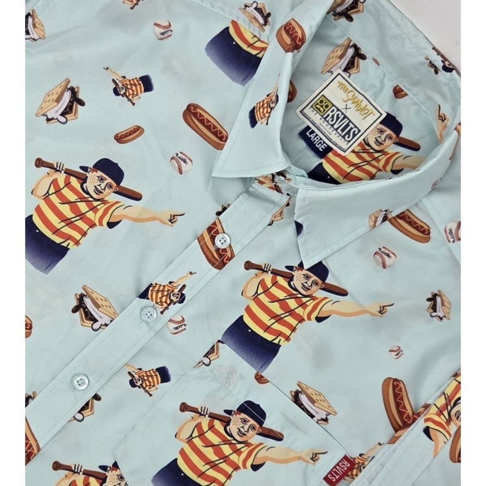 RSVLTS Shirt Mens Large The Roosevelts Sandlot Hambino Baseball Hotdog AOP EUC